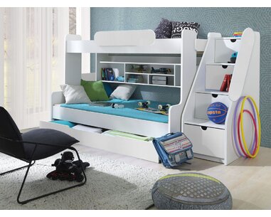 Dětská patrová postel se zábranou a úložným prostorem Sagi, lamino