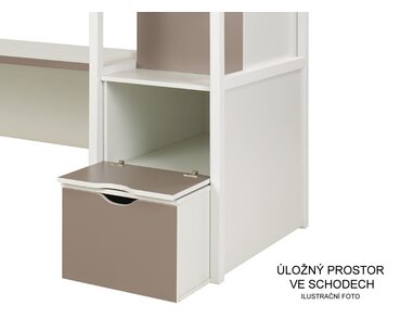 Multifunkční patrová postel Dori - úložný box pod schody