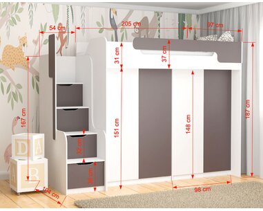 Multifunkční patrová postel Dori - rozměry