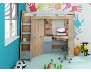 Multifunkční postel Kity, lamino dub sonoma-modrá