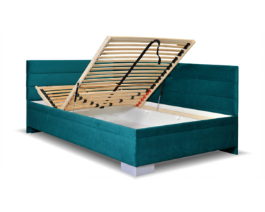 Rohová čalouněná postel Niobe, s úložným prostorem, 140x200 cm, levá, tmavý tyrkysový semiš - VÝPRODEJ Rohová čalouněná postel Niobe, s úložným prostorem, 140x200 cm, levá, tmavý tyrkysový semiš - VÝPRODEJ