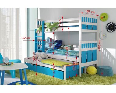 Poschoďová postel s úložným prostorem pro 3 děti MAX, masiv borovice Poschoďová postel s úložným prostorem pro 3 děti MAX, masiv borovice