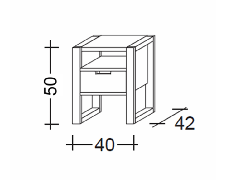 Noční stolek RHINO C0560 B, masiv bílý smrk - rozměry