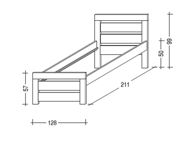 Postel z masivu - jednolůžko RHINO I. senior A0545 B, 120x200, bílý smrk - rozměry