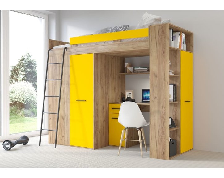 Multifunkční patrová postel Vera - Levá, lamino dub artisan žlutá Multifunkční patrová postel Vera - Levá, lamino dub artisan žlutá