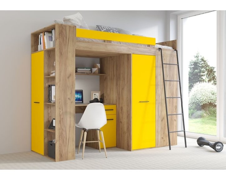 Multifunkční patrová postel Vera - Pravá, lamino dub artisan žlutá Multifunkční patrová postel Vera - Pravá, lamino dub artisan žlutá