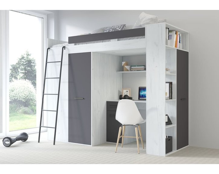 Multifunkční patrová postel Vera - Levá, lamino craft bílý grafit Multifunkční patrová postel Vera - Levá, lamino craft bílý grafit