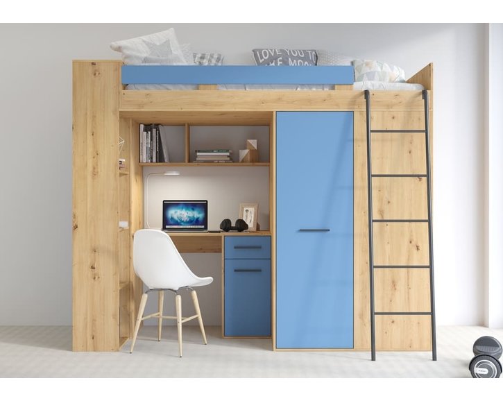 postel Vera - Pravá, lamino dub artisan modrá pohled zepředu postel Vera - Pravá, lamino dub artisan modrá pohled zepředu
