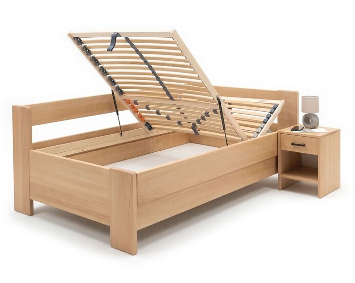 Rohová buková postel s roštem MIVA pravá, 120x200