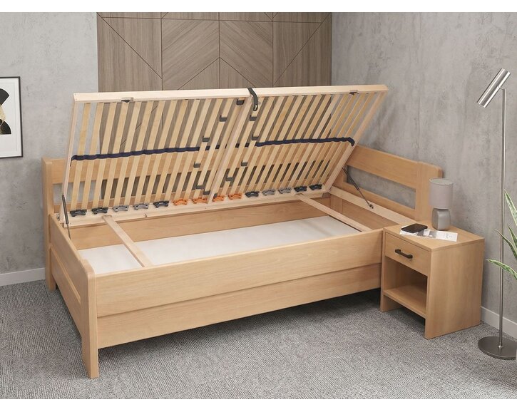 Rohová buková postel s roštem MIVA pravá, 120x200