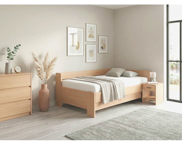 Rohová buková postel s roštem MIVA pravá, 120x200