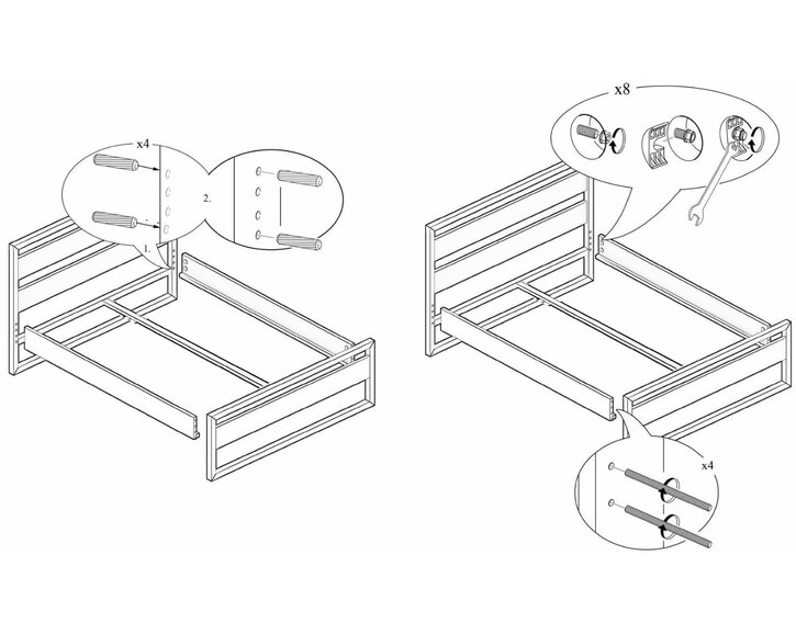 Spojení - Postel dvoulůžko Drew - 371, masiv dub