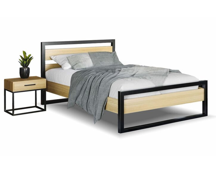 Postel dvoulůžko Drew - 371, masiv dub/kov, 120x200