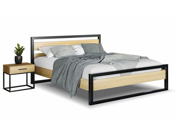 Postel dvoulůžko Drew - 371, masiv dub/kov, 160x200