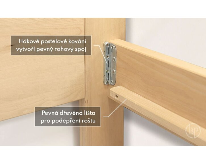 Spojení -  jednolůžko z masivu Ela s policemi, masiv buk