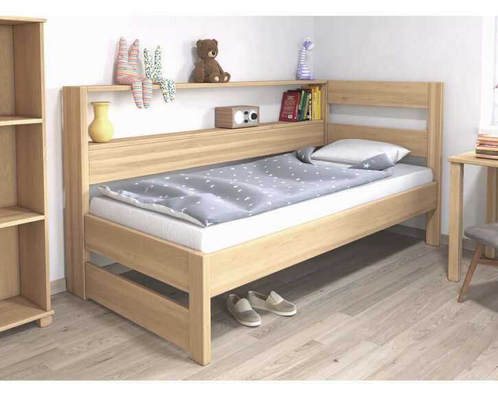 Postel jednolůžko Ela s policemi, Pravá