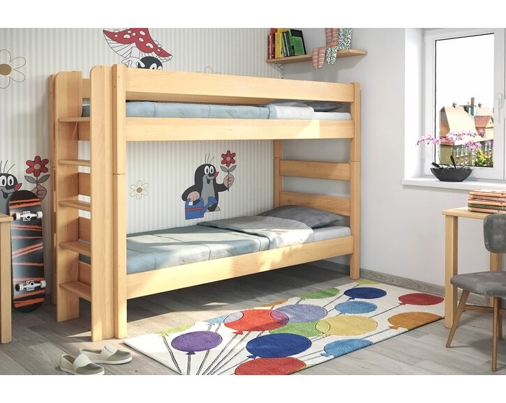Poschoďová postel pro 2 děti JUNIOR 3, LEVÁ, masiv buk