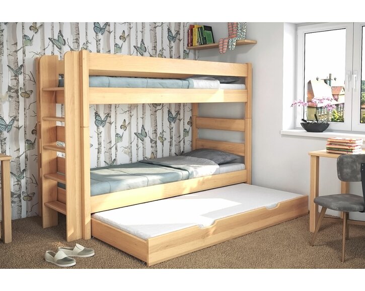 Poschoďová postel pro 2 děti JUNIOR 3, LEVÁ, masiv buk