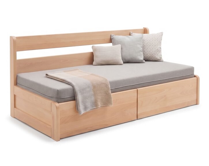 Rozkládací postel s úložným prostorem FLEXO - bez čel, masiv buk