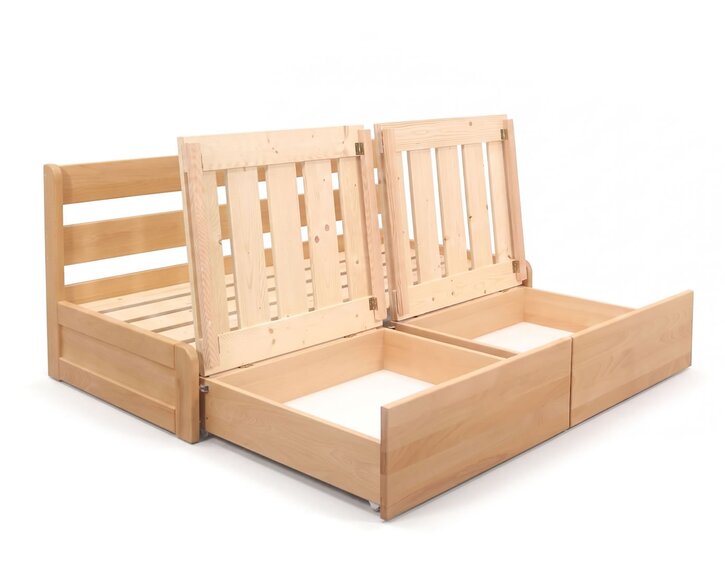 Rozkládací postel s úložným prostorem FLEXO - bez čel, masiv buk