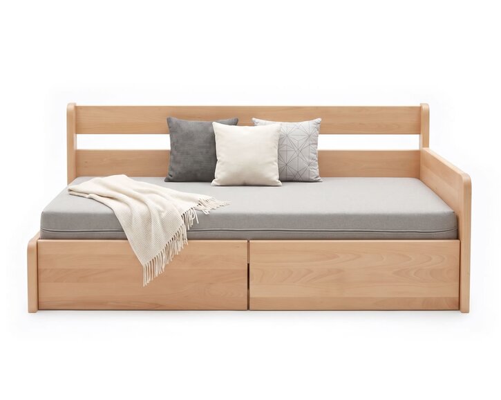 Rozkládací postel s úložným prostorem FLEXO - Pravá, masiv buk