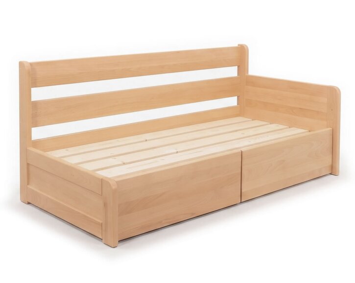 Rozkládací postel s úložným prostorem FLEXO - Pravá, masiv buk