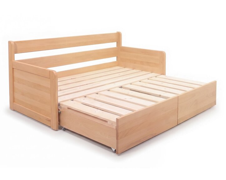 Rozkládací postel s úložným prostorem FLEXO - Pravá, masiv buk
