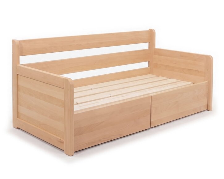 Rozkládací postel s úložným prostorem FLEXO - Pravá, masiv buk