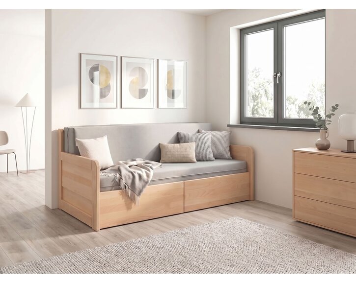 Rozkládací postel s úložným prostorem FLEXO - Pravá, masiv buk