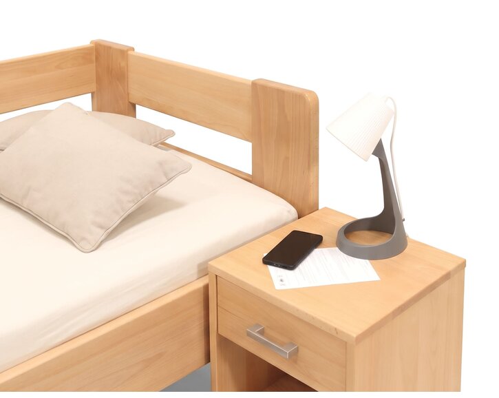 Zvýšená postel jednolůžko MIVA s čely, 140x200, masiv buk