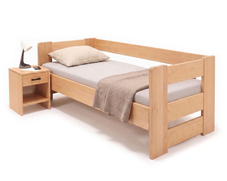 Zvýšená postel jednolůžko MIVA s čely, 140x200, masiv buk