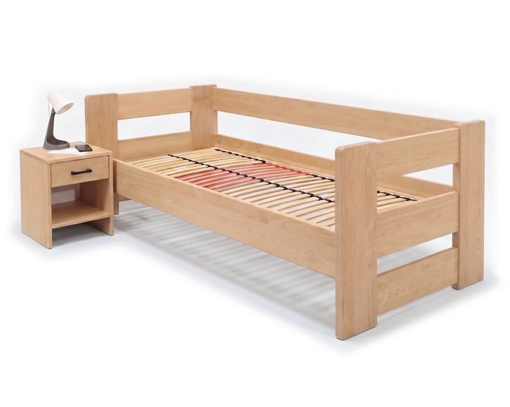 Zvýšená postel jednolůžko MIVA s čely, 140x200, masiv buk