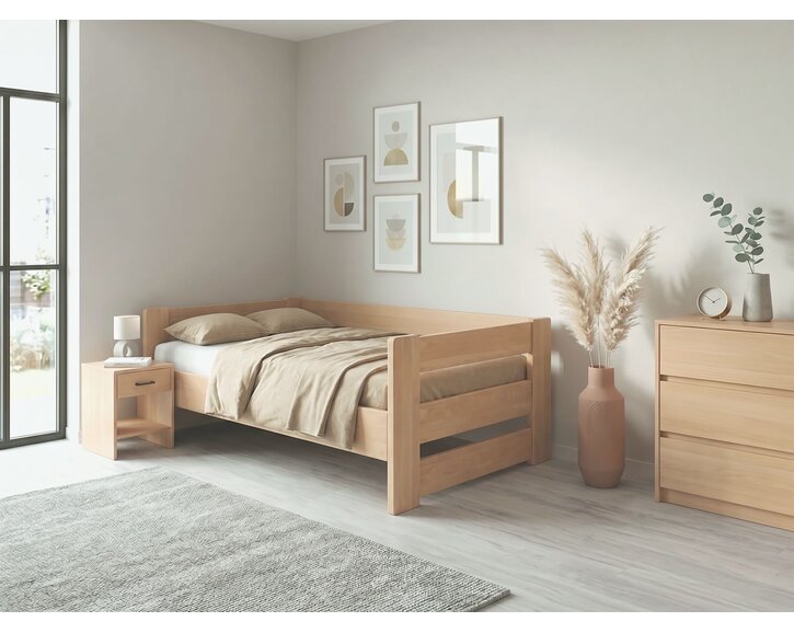 Zvýšená postel jednolůžko MIVA s čely, 140x200, masiv buk