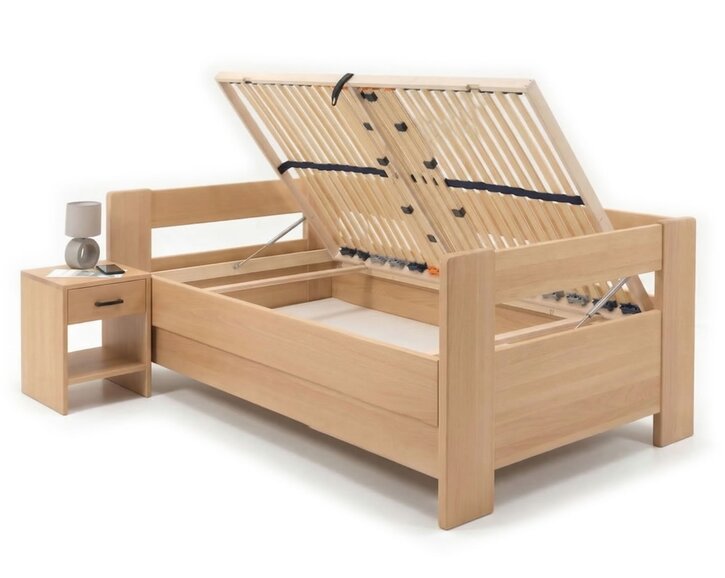 Zvýšená buková postel s roštem MIVA s čely, 90x200