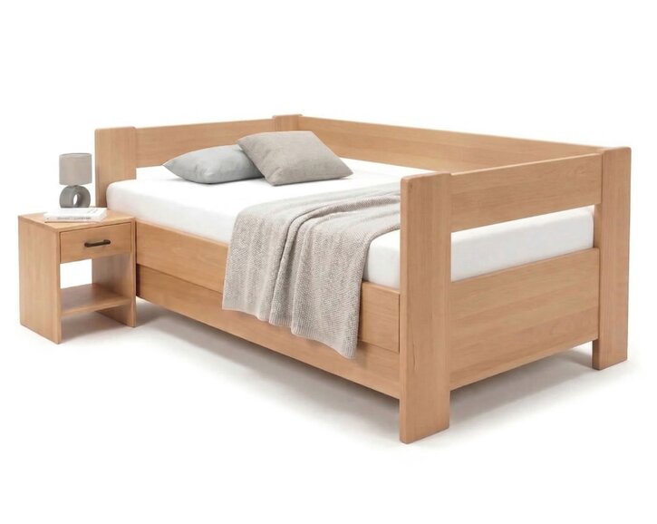 Zvýšená buková postel s roštem MIVA s čely, 90x200