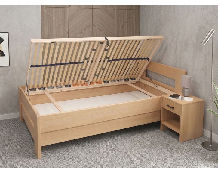 Zvýšená buková postel s roštem MIVA pravá, 100x200 Zvýšená buková postel s roštem MIVA pravá, 100x200