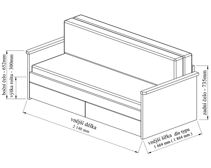 Rozkládací postel TANDEM JORA s uložným prostorem