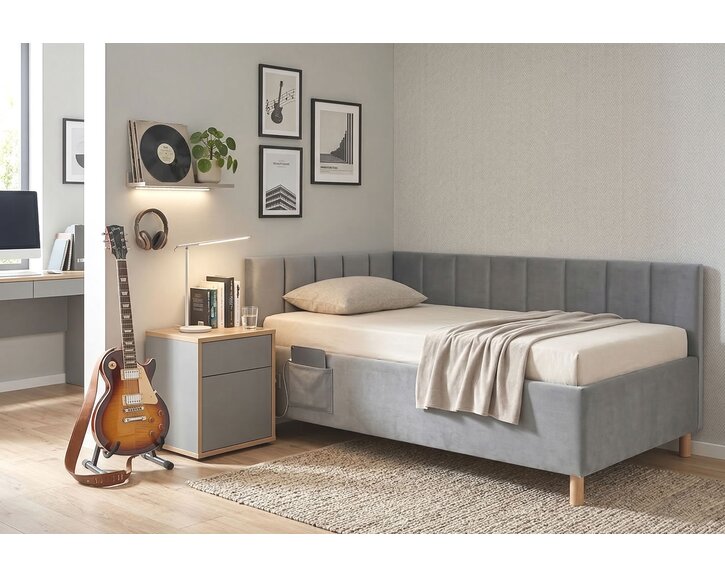 Multifunkční rohová postel DOCK s roštem a USB nabíječkou