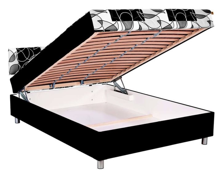 Čalouněná postel s čelem a úložným prostorem Mona