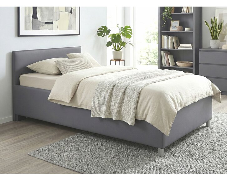 Zvýšená čalouněná postel s úložným prostorem Lyoneta, 140x200, tmavě šedá