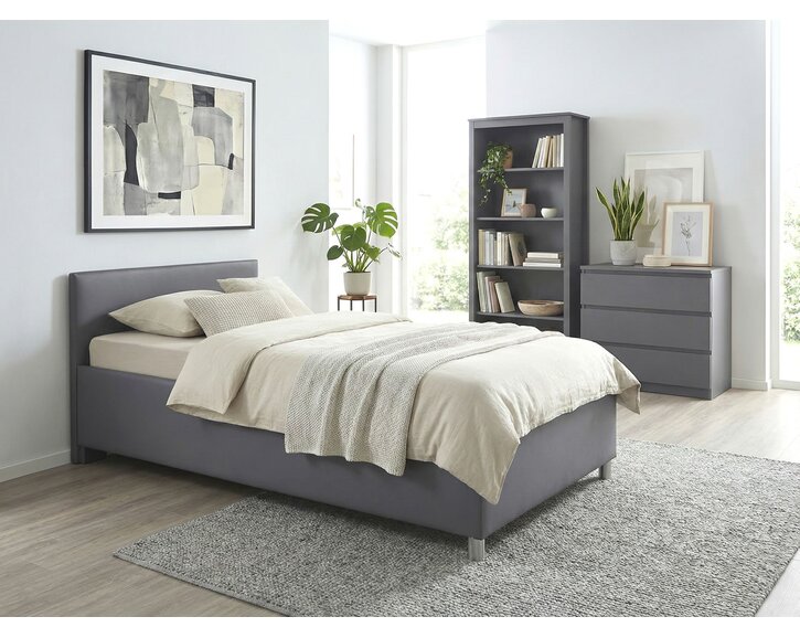 Zvýšená čalouněná postel s úložným prostorem Lyoneta, 90x200, hnědošedá