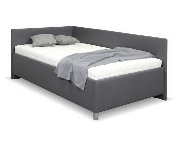 Zvýšená čalouněná postel s úložným prostorem Ryana, 120x200, tmavě šedá