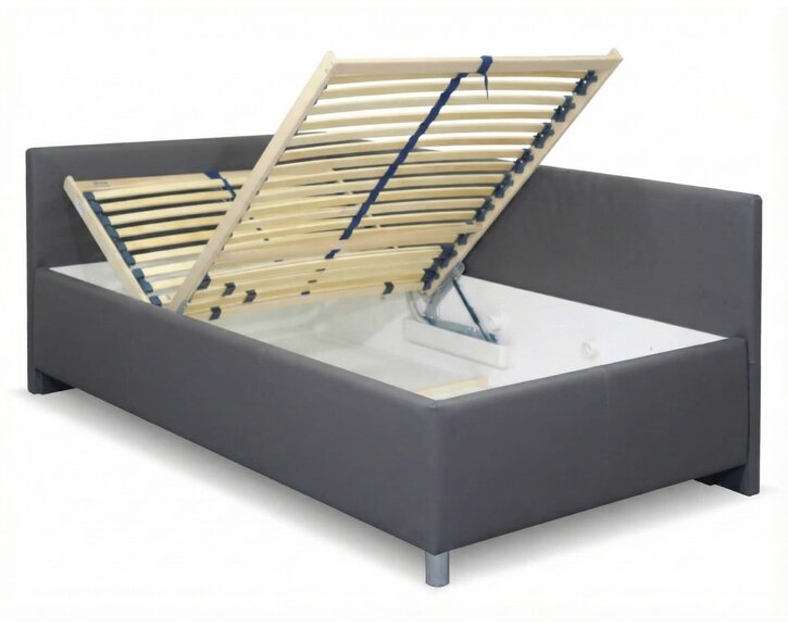 Zvýšená čalouněná postel s úložným prostorem Ryana, 140x200, tmavě šedá