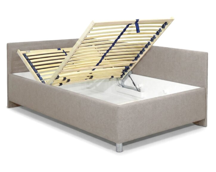 Rohová zvýšená čalouněná postel Ryana, s úložným prostorem, 140x200cm