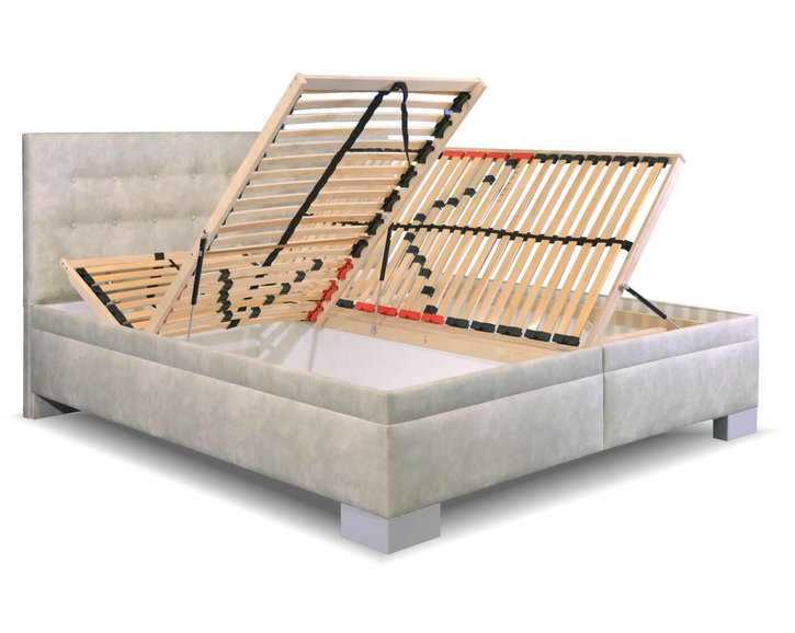 Zvýšená čalouněná postel s úložným prostorem Laterna