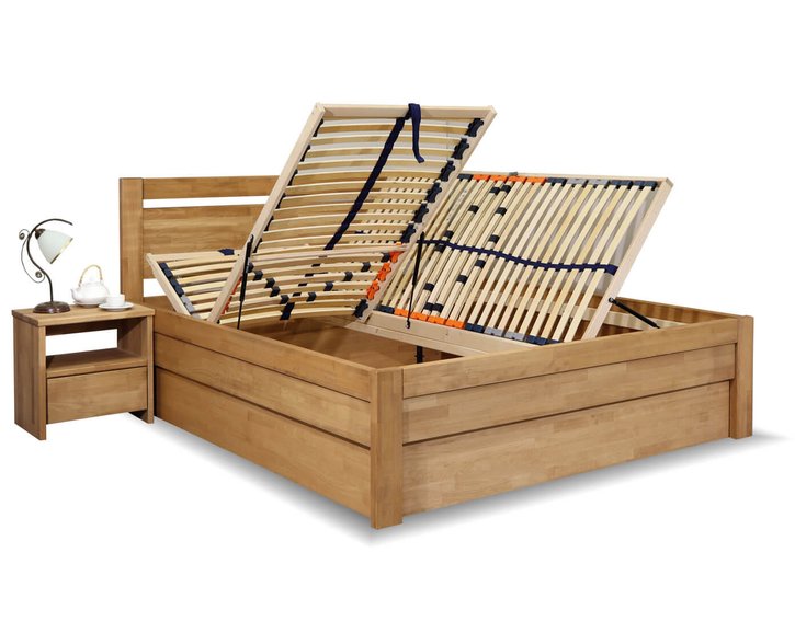 Zvýšená postel s úložným prostorem Klementin, masiv buk