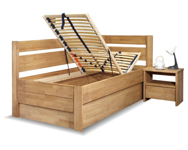 Zvýšená postel s úložným prostorem Academia, 80x200, 90x200, masiv buk, Levá