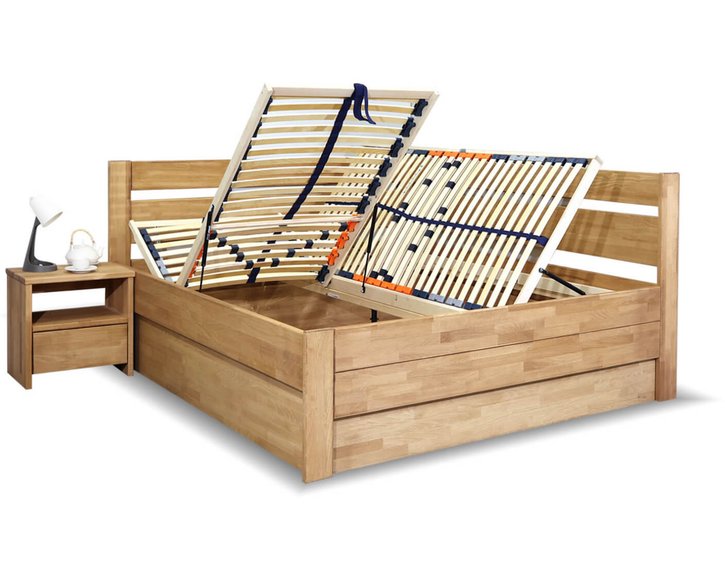 Postel s úložným prostorem Academia, masiv buk, Pravá