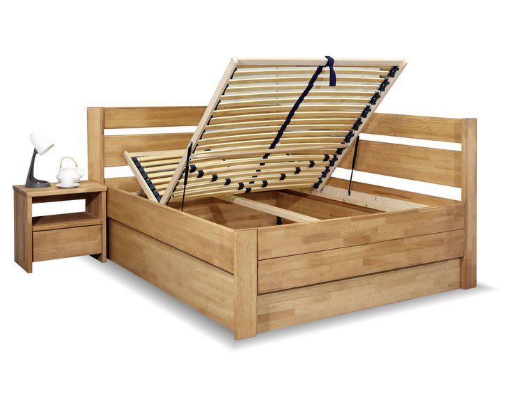 Postel s úložným prostorem Academia, masiv buk, 140x200, Pravá