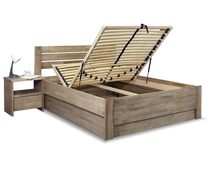 Postel s úložným prostorem Mistral, 140x200, masiv buk